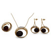 Baltic Amber Jewelry Set - Open Circle Filigree Design Dark Cherry Amber In Gold Tone