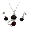 Baltic Amber Jewelry Set - Dark Cherry Round Cabochon Amber In Silver