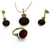 Baltic Amber Jewelry Set - Dark Cherry Round Cabochon Amber In Gold Tone