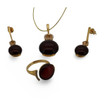 Baltic Amber Jewelry Set - Dark Cherry Round Cabochon Amber In Gold Tone
