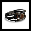 Baltic Amber Multistrand Leather Bracelet with Round Amber Centerpiece and Mixed Beads 