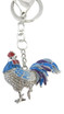 Rooster Keychain with Blue Enamel and Clear Crystals