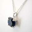 Crislu Blue Sapphire Round Pendant With Bezel Set CZ Chain