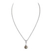 Black Round Pearl Pendant with 5 CZ on Single-Row Silver Chain