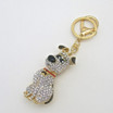 Fashion Dog Keychain with Rhinestones and Brown Ears in Gold Tone