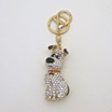 Fashion Dog Keychain with Rhinestones and Brown Ears in Gold Tone