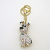 Fashion Dog Keychain with Rhinestones and Blue Ears in Gold Tone