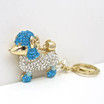 Fashion Poodle Dog Keychain with Chain and Blue Rhinestones