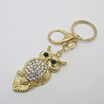 Fashion Owl Keychain with Clear Rhinestones in Gold Tone