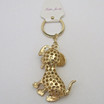 Dalmatian Dog Keychain with Rhinestones in Gold Tone