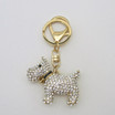 Terrier Dog Keychain with Rhinestones and Gold Bell Pendant