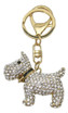 Terrier Dog Keychain with Rhinestones and Gold Bell Pendant