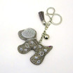 Grey Faux Leather Dog Keychain with Rhinestones