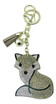 Grey Faux Leather Fox Keychain with Rhinestones