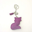 Violet Leather Fox Keychain with Rhinestones