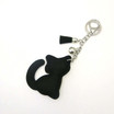 Black Faux Leather Cat Keychain with Rhinestones