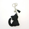 Black Faux Leather Cat Keychain with Rhinestones