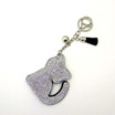 Black Faux Leather Cat Keychain with Rhinestones