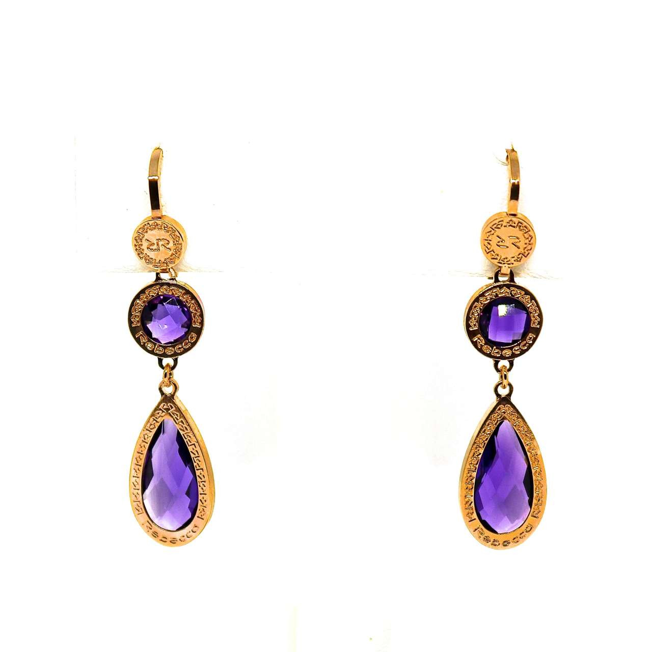 Rebecca Earrings with Multi-Shape Purple Crystals in Rose Gold