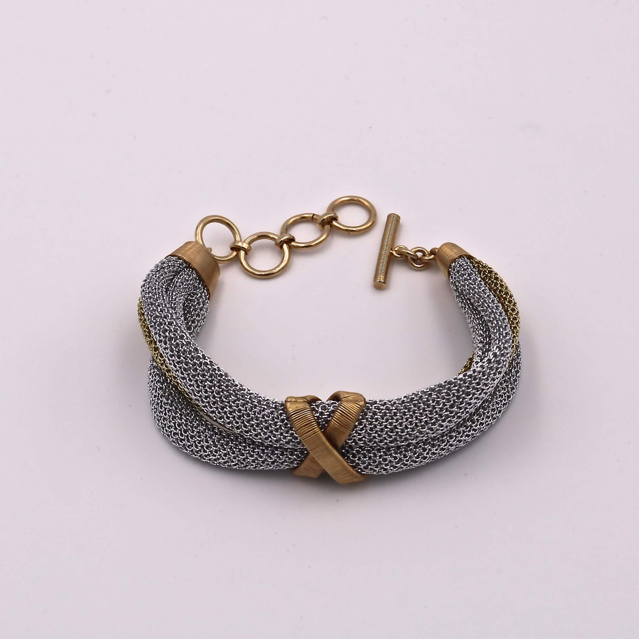 Adami & Martucci Silver and Gold Mesh Twisted Bracelet With Criss Cross ...