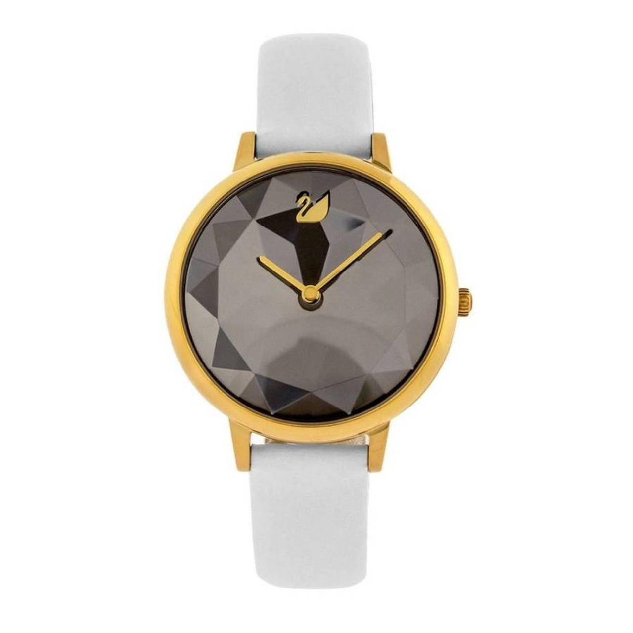 Swarovski Women's Crystal Lake Gold Plated Watch with White Leather Strap