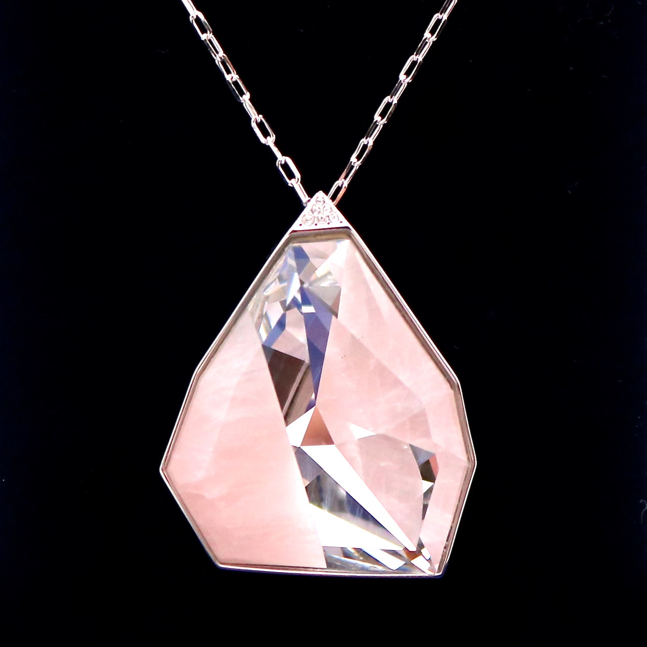 Pink Quartz Gemstone Long Pendant