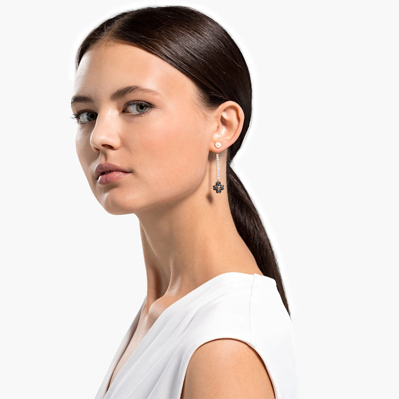 Swarovski Latisha Black Flower Drop Earrings in Rose Gold