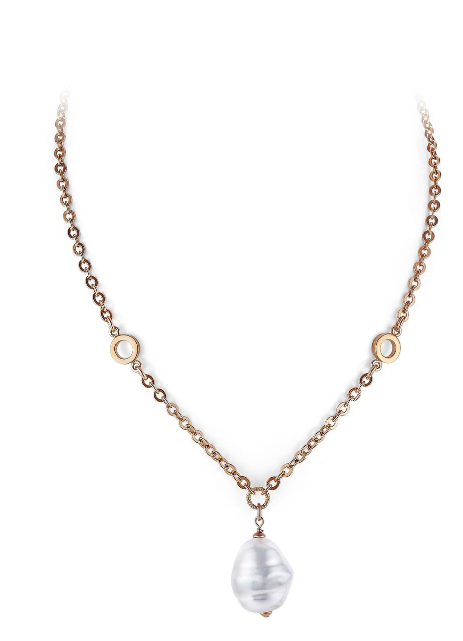 White Barrel Baroque Pearl and Rose Gold Plated Pendant with Dual