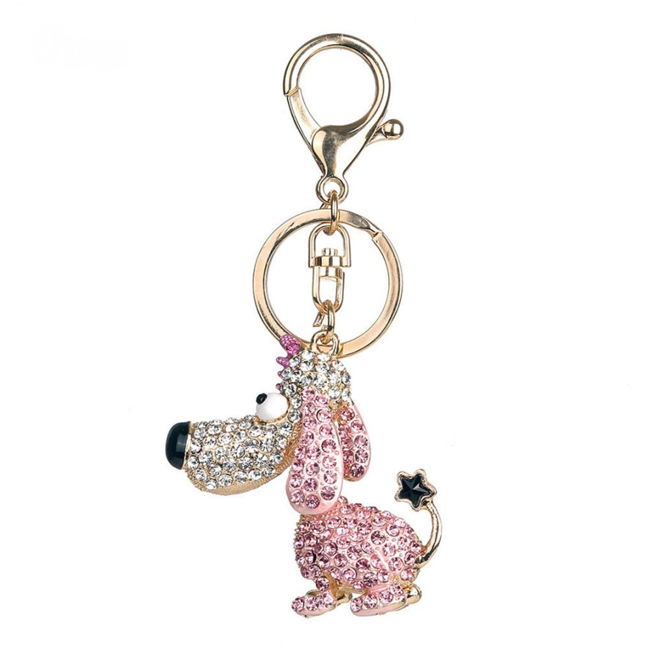 Cute Fashion Dog Keychain with Long Ears and Pink Rhinestones ...