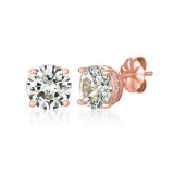 Crislu Royal Cut Stud Earrings in Rose Gold Plating 