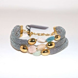 Adami & Martucci 3-String Silver Mesh Bracelet With Beads