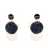 Circle Earrings with Blue Glam in Stainless Steel