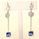 Chain Earrings with Hearts and Blue Square Crystals