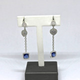 Chain Earrings with Hearts and Blue Square Crystals