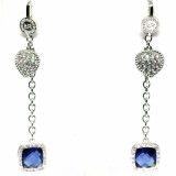 Chain Earrings with Hearts and Blue Square Crystals