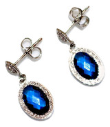 Small Drop Earrings with Blue Oval Crystals