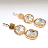 Drop Earrings with Dual Square Clear Crystals in Rose Gold
