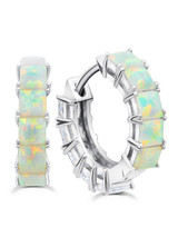 Crislu Duo Hoop Earrings with Opal and Clear Stones, 13 mm