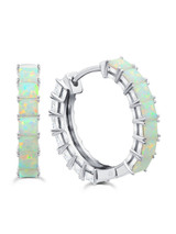 Crislu Duo Hoop Earrings with Opal and Clear Stones, 22 mm