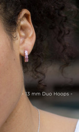 Crislu Duo Hoop Earrings with Pink and Clear Stones, 13 mm