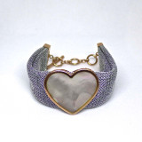 Adami and Martucci Silver Mesh Bracelet with Mother of Pearl Heart