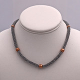 Adami & Martucci Silver Mesh One-Strand Short Necklace with Rose Gold Matte Beads