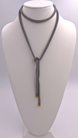 Adami & Martucci Silver Mesh Tie Lariat Necklace With Gold Squares