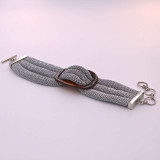 Adami & Martucci Silver Mesh 3-Strands Bracelet with a Brown Buckle