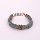 Adami & Martucci Silver Mesh Twisted Bracelet With Criss Cross Rose Gold Buckle