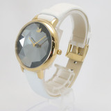 Swarovski Women's Crystal Lake Gold Plated Watch with White Leather Strap