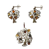 Multicolor Baltic Amber Silver Floral Vine Tree of Life  Set
