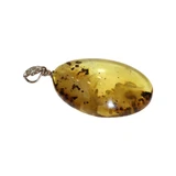 Baltic Amber Pendant - Lemon Oval Sterling Silver With Natural Inclusions