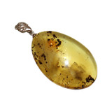 Baltic Amber Pendant - Lemon Oval Sterling Silver With Natural Inclusions