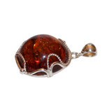 Baltic Amber Pendant -  Cognac Dome in Decorative Silver Setting